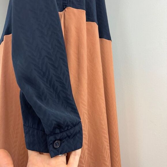 Ghospell Women's Large Colorblock Blue Peach Long Sleeve Maxi Dress Peasant Chic - Picture 3 of 15